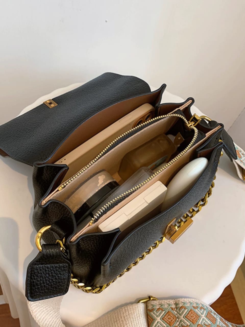 Chain Sling Bag for Women | Gold Chain + Boho Strap | 3 Colors